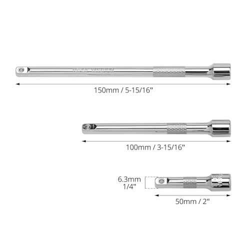 QWORK® 3 Piece 1/4 Inch Drive Extension Bar Set,CR-V Steel,Extensions Socket, 2", 4", and 6" - Image 2