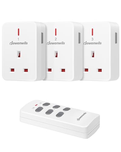 DEWENWILS Remote Control Plug Socket 13A/3120W Heavy Duty Wireless Light Switch 30m/100ft Long Range Programmable for Bedroom Garbage 3 Pack Sockets and 1 Remote