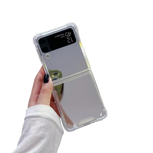 GAGALU Make Up Spiegel für Samsung Z Flip 3 4 5 Hülle Luxus Stoßfest für Samsung Galaxy Z Flip 4 3 5 Z3 Z4 Flip4 Flip3 Slim Hard Cover (Silber, Z Flip 5)