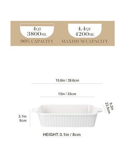 Malacasa BAKE-BAKE-WT01 4.4 Qt Baking Dish, 9X13 Large Casserole Dish For Oven, Ceramic Baking Pan, Rectangular Lasagna Pan Deep thumb #1