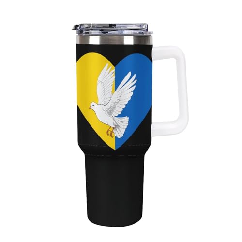 Taza de viaje de 40 oz con diseño de paloma y corazón para hombre y mujer