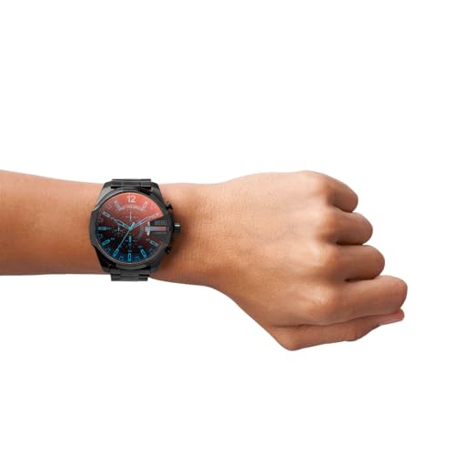 Diesel Montre pour homme Mega Chief, mouvement chronographe, boîtier en acier inoxydable noir de 59 mm avec bracelet en acier inoxydable, DZ4318