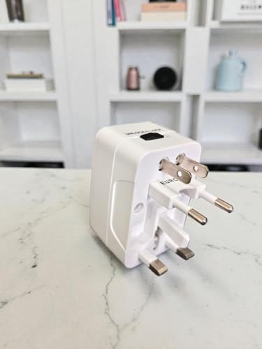 Image of Hawk Universal Taravel Adapter with Surge Protector, Black and White, Type A /C /G /I Multi-Plug, 100-240V AC, 10A Max, Model Otto (Black and White)