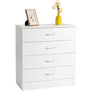 Karl home 4 Drawer Dresser for Bedroom, Small Chests of Drawers Modern Nightstand, White Dresser Chest with 4 Storage Drawers, Dressers for Nursery, Hallway, Living Room, Closet