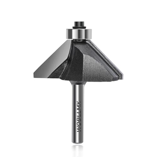 WOBLLMX 6mm軸 45°面取りビット R:22mm 角面ルータービット 電動トリマービット,CNC 彫刻機 木工 切断 ナイフ 木工用 切削工具(ブラック)