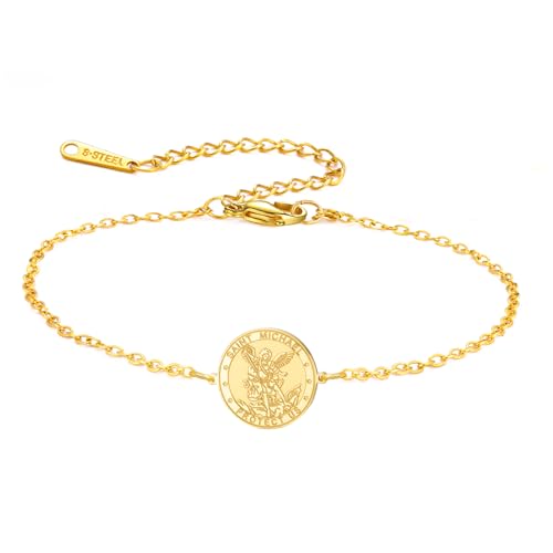 TEAMER Pulsera ajustable de San Miguel de acero inoxidable, pulsera de San Miguel, amuleto de arcángel, joyería religiosa para mujer, 20*20mm, Acero inoxidable, No es una piedra preciosa