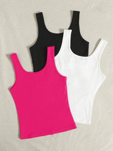 Image of Women's 1x1 Rib Cotton Stretch Tank Top Sleeveless Basic Vest Pack of 3