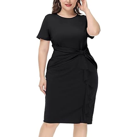 Hanna Nikole Women Plus Size Short Sleeve Pencil Dress Midi Sheath Dress Black 16 Plus Cover