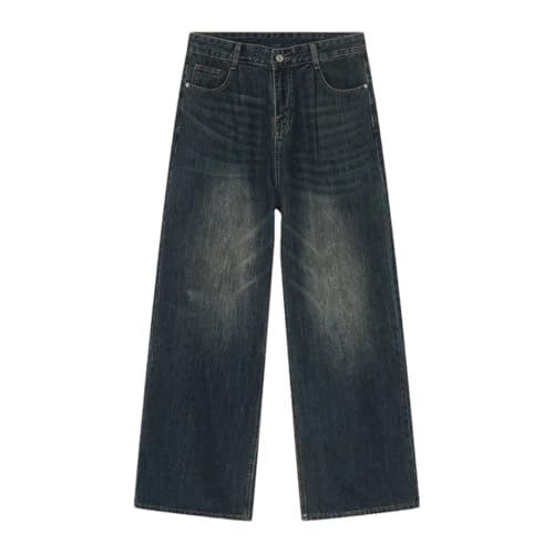 Men's Baggy Jeans Loose Wide Leg Denim Trousers Vintage Mid High Waisted Pants