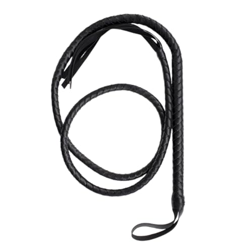 LUDHEP Schwarze Echtlederpeitsche, 1,8 m lang, Reitpeitsche, Indiana Jones Style Bullenpeitsche, Schwarze echte Lederpeitsche, Spielpeitsche für Schlafzimmer, BDSM-Spielpeitsche