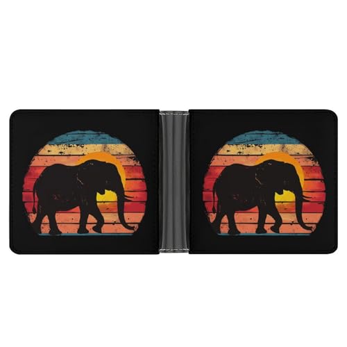 Vintage Elephant Sunset Funny Billfold Wallet Credit Card Holder Slim Passcase Pouch Purse for Men Women