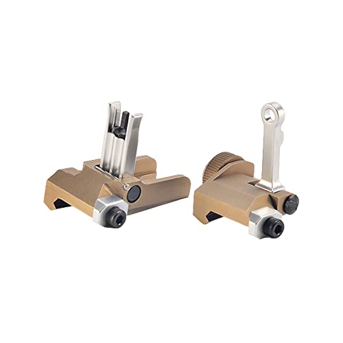 Front and Rear Folding Sight Set,Adjustable K30 Flip up Iron Sights,Double Aperture Front and Rear Back Up Scope for 20MM Rails Mount,Silver&Sand