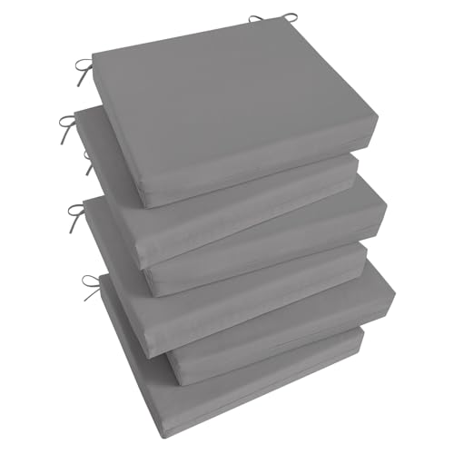 Image of Basic Beyond Outdoor Chair Cushions Set of 6, Square Corner Outdoor Cushions for Patio Furniture, Water Resistant Patio Chair Cushions with 2 Ties, 18.5x16x3, Light Grey