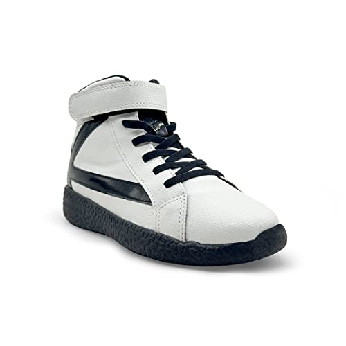 Image of KazarMax Boys and Girls Black shimmer K Logo Patch Ankle Length Shoes in White Color-11 Kids UK