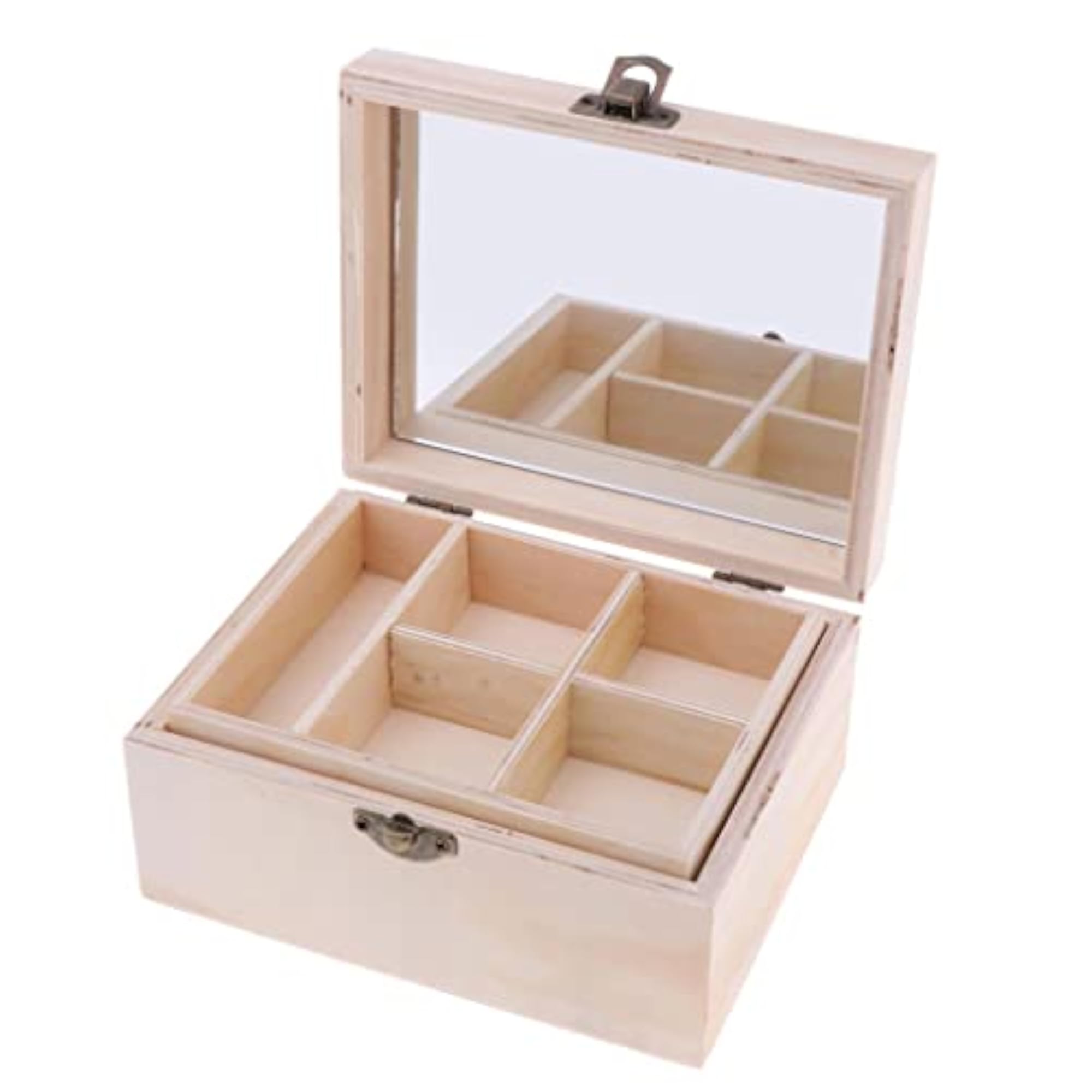 Natural Plain Wooden Jewellery Decoupage Box with Mirror