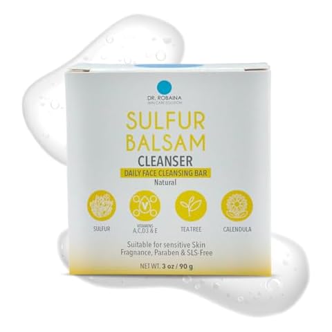 Dr. Robaina Sulfur Balsam Cleansing Bar – Daily Soap for Acne and Eczema Relief – Gentle on Sensitive Skin with Tea Tree and Calendula – Made in the USA (Pack of 1) Cover