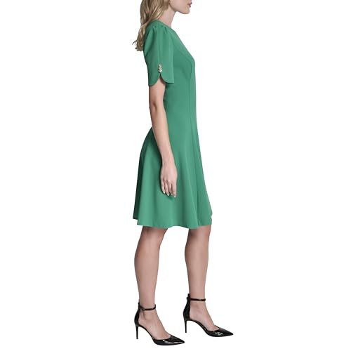 Image of DKNY Women's Button Short Sleeve Fit and Flare Dress