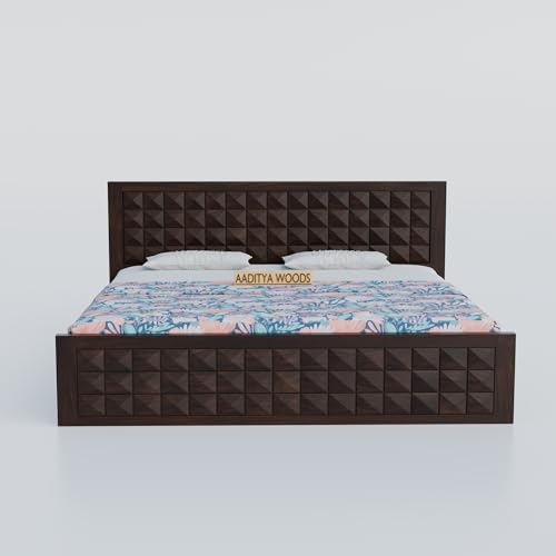 Image of AADITYA WOODS Solid Sheesham Wood King Size Bed Cot Without Storage | Wooden Bed for Bedroom | Multipurpose Use Cot Palang Diwan (Walnut k3, King) (82x74x41 inch)