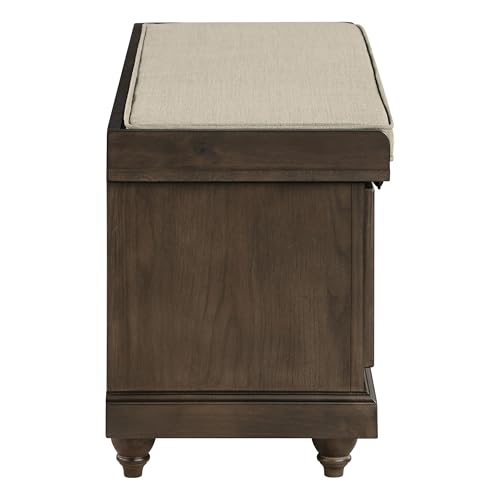 OSP Home Furnishings Dover Coastal Lift-Top Storage Bench with Shutter Face Styling, Dark Walnut Finish with Beige Fabric Cushion by OSP Home Furnishings - Used condition - Image 5