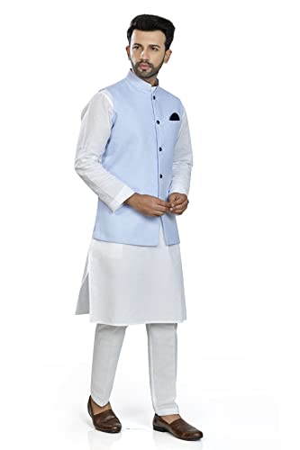 Image of BE ACTIVE 100% Cotton Solid Pattern Trendy Comfortable Stylish Full Sleeve Kurta Pajama Set with Jacket Nehru Style Koti for Men's ||