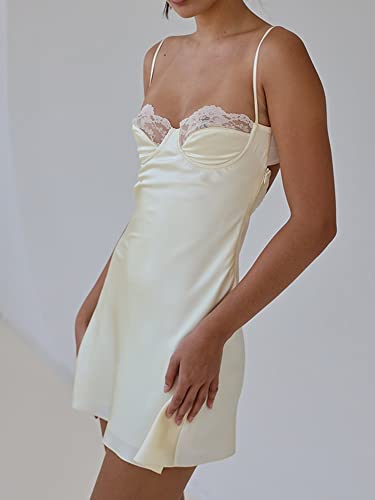 Image of Women's V Neck Adjustable Spaghetti Straps Sleeveless Sexy Backless Dress Y2k Lace Dresses Party Clubwear