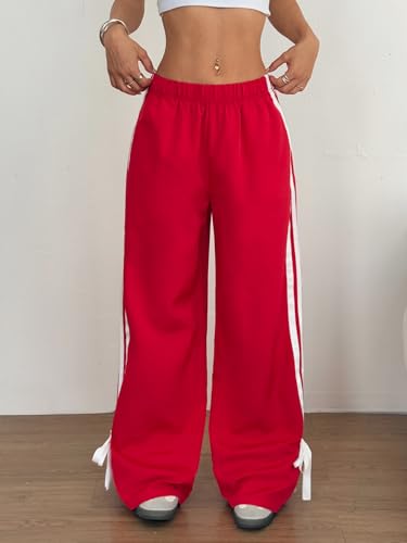 ZAFUL Womens Side Striped Pant Baggy Wide Leg Sweatpants Elastic Waisted Contrast Stripes Loose Fit Trousers3