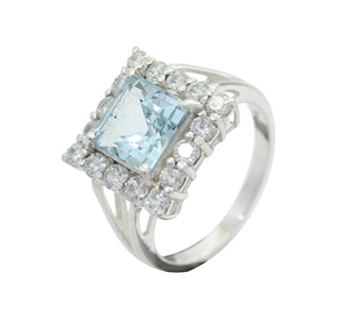 Bague en argent bleu véritable topaze anti allergie anneau 925 massif