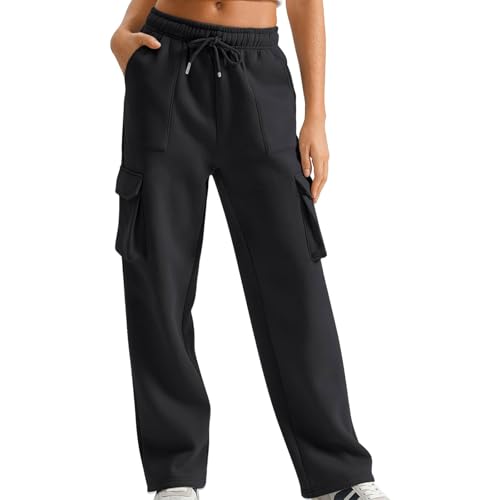Pantalones deportivos de pierna ancha con bolsillos para mujer, pantalones deportivos tipo cargo para descansar, entrenar, gimnasio, deportes, pantalones casuales de chándal con cintura elástica