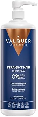 VALQUER Champú Cabello Liso Fórmula Zero | Control del Frizz, Hidratación y Brillo Natural | Suavidad con Cápsulas de Algodón, Fucogel y Vitaminas | Vegano | 1 L