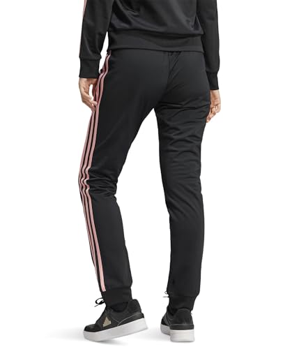 adidas Calça feminina Essentials Warm-up Slim afunilada com 3 listras, Preto/Semi Rosa Spark, P