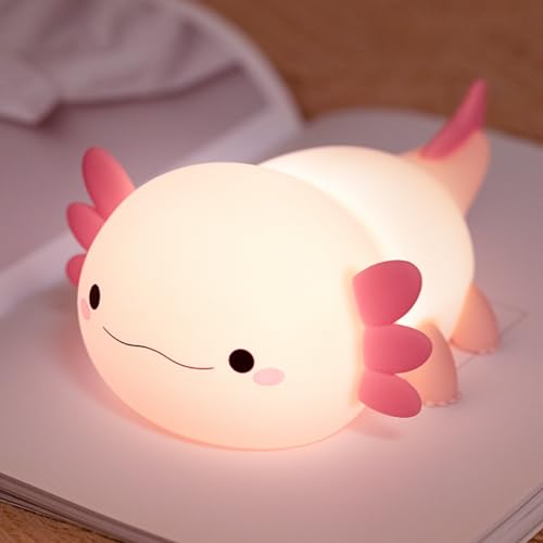MUMUQ Axolotl Nachtlicht Kinder Stilllicht Nachtlicht Baby Silikon Axolotl Lampe 20 Minuten Dimmbar Nachttischlampe Wiederaufladbares Salamander Nachttischlampe Kinder Lustige Dekoration