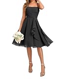 WSEYU Vestidos de dama de honor de gasa para mujer, para boda, con volantes, vestido de cóctel fruncido, talla grande, color negro, Negro, 42