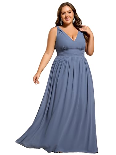 Image of Ever-Pretty V Neck Sleeveless Pleated Chiffon Maxi Plus Size Formal Dress for Women Bridesmaid Dresses 09016-DA