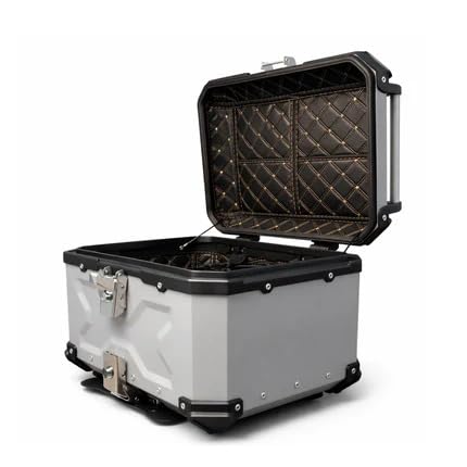 Image of CORE 45L Aluminium Motorcycle Top Box | X-Type Touring Storage Case with Universal Mount Plate | Lockable Rear Luggage Carrier | Water-Resistant Metal Top Case for Daily Bikes - Aero Silver