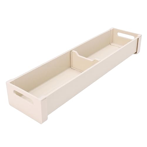 Srliya Organizador de Cajones de Cocina con Divisor Ajustable, Cajón de Cubiertos Antideslizante de Aluminio, Bandeja de Cubiertos para Tenedores y Cuencos (Cubertero Blanco Leche 10x41cm)