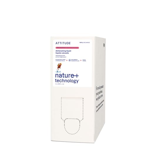 ATTITUDE Washing Up Liquid Refill, EWG Verified Dish Soap, Plant-Based & Vegan Dishwashing Liquid, Naturally Derived, Pink Grapefruit Scent, 2 Liters