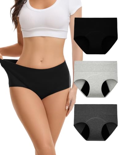 Image of INNERSY Period Underwear for Women Leakproof High Waisted Menstrual Cotton Panties 3 Pack