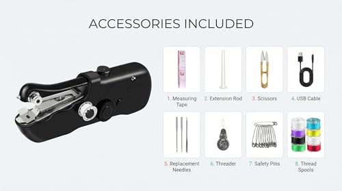 Image of Portable Handheld Sewing Machine for Adults - Mini Hand Held Sewing Stitching Machine for Beginners - Small Electric Cordless for Quick Fabric Home Travel Clothes Pants DIY Fabric Denim (Black)