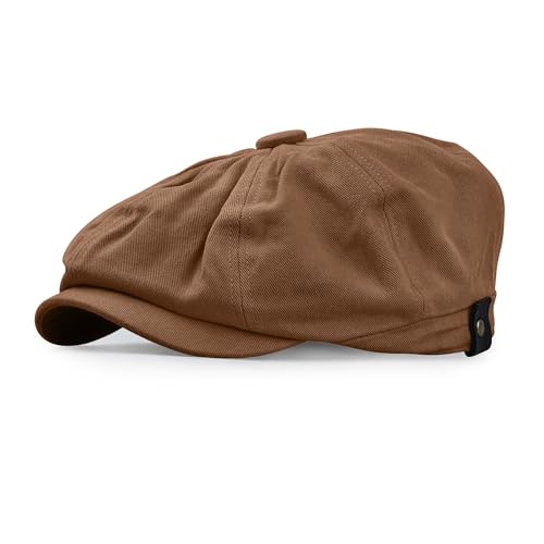 CLAPE Gavroche Casquette Baker Boy Hat Homme Casquette Béret Gatsby Shelby Vintage Ancienne avec Visière Coton Newsboy Hat,BL42-Camel
