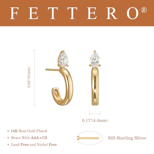 FETTERO Gold Hoop Earrings for Women, 14K Gold Plated Open C Shape Hoops Lightweight Chunky Gold Earrings, Hypoallergenic Gold Earrings for Women Ear Piercing Jewelry Gifts