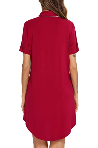 Image of Samring Pajama Nightgown for Women Short Sleeve Button Down Boyfriend Night Gown Nightdress Sleep Shirts