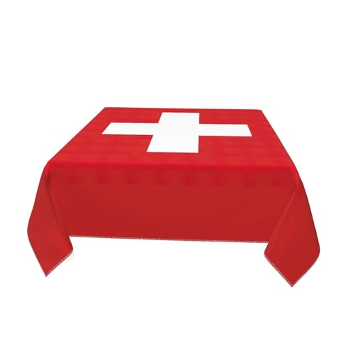 Nappe carrée suisse infroissable rouge et blanche pour table de repas festive - 4