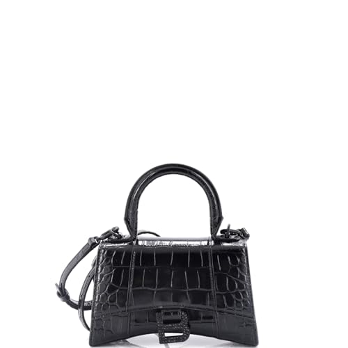 Balenciaga, Pre-Loved Hourglass Top Handle Bag Crocodile Embossed Leather with Crystals XS, Black