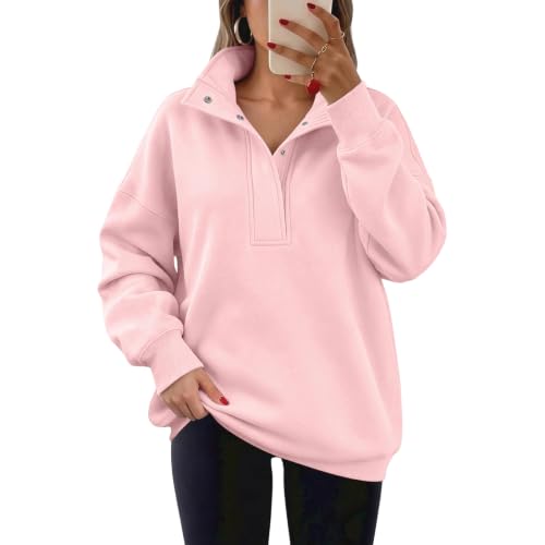 Oversized Sweatshirt for Women Fleece Mock Neck Button Oversized Pullover - image 4