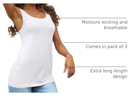 Image of H HIAMIGOS Womens 3 Packs Long Tank Tops Stretchy Cotton Sleeveless Camisole Undershirts Layering Workout Yoga Camis