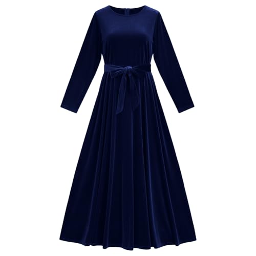 Robe en velours à manches longues hiver chic tendance avec ceinture - 3