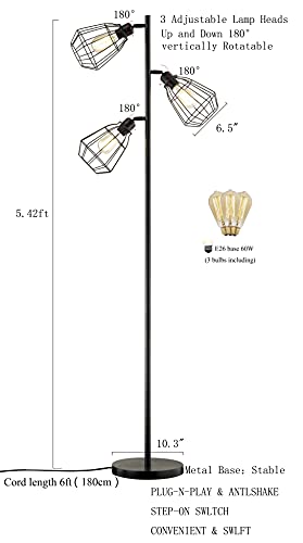 Leezm Modern Tree Floor Lamp Black Rustic Bright Tall Standing Up Torchiere Floor Lamps Shade Vintage Industrial Style With Reading Light For Living Rooms, Bedrooms, Office #TOP1