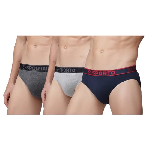 Image of sporto Men's Solid Cotton Brief with Soft Elastic Waistband (Pack of 3) Black