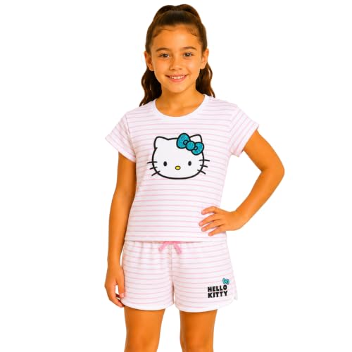 Image of Hello Kitty Girls Short Set - 2 Piece Short Sleeve Graphic Tee and Shorts Clothing Outfits (Sizes: 2T-12)