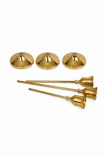 Image of Gold Metal Candle Holders for Table Centerpiece Set of 3 | Brass Finish Taper Candle Stand | Electroplated Alloy Candlestick Holder for Dining, Wedding, Home Decor (Fits 2cm Candles)